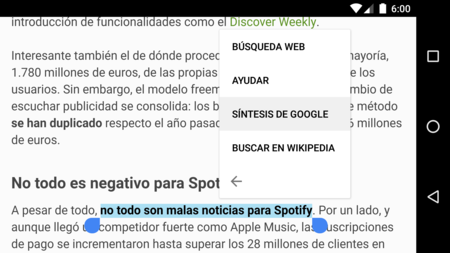Síntesis de voz de Google 3.9 se integra en el selector de texto de Marshmallow