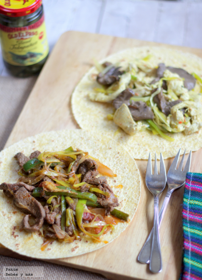 Fajitas mexicanas de pollo y de ternera. Receta
