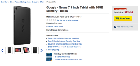 El nuevo Nexus 7 aparece disponible para reserva en la cadena BestBuy incluso antes de ser presentado
