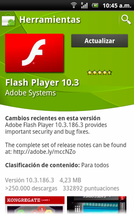 Actualización crítica de seguridad en Flash Player 10.3 para Android