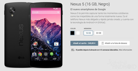 Nexus 5 negro de 16GB enseña plazos de entrega en Google Play, llega para Navidad. Actualizamos: también blanco