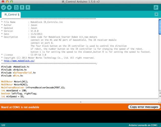 Código que vamos a compilar y a mandar a nuestro tanque de Makeblock