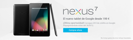 Google finaliza la promoción de los 20 euros en Google Play con el Nexus 7 el 30 de septiembre