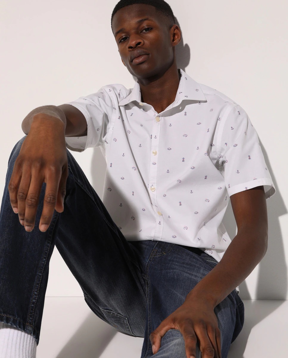 Camisa oxford de hombre slim estampada multicolor