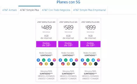 Planes Att Mexico Simple Plus 5g