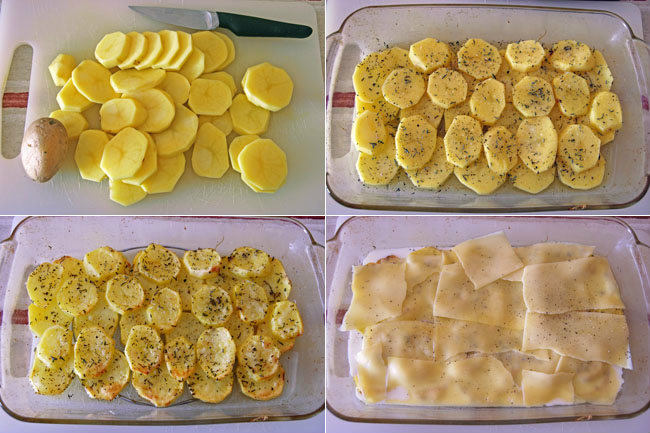 Patatas gratinadas a la provenzal con queso gouda sin lactosa. Pasos