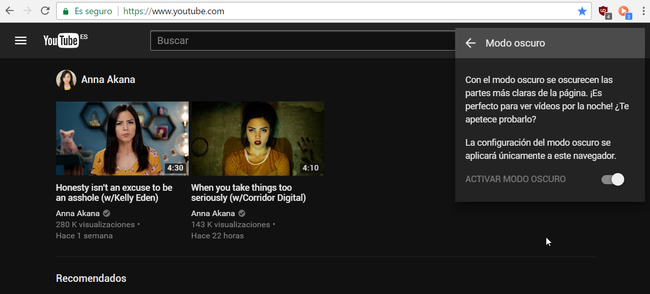 Youtube Modo Oscuro Activar