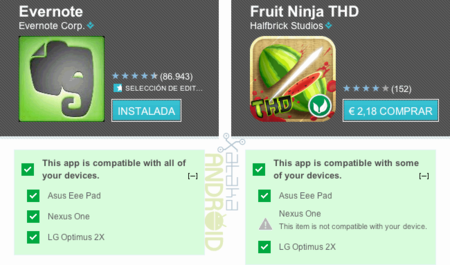 La web de Android Market ya muestra la lista de compatibilidad en las aplicaciones