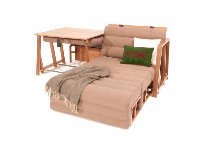 Un mueble que se convierte en mesa, sofá y cama