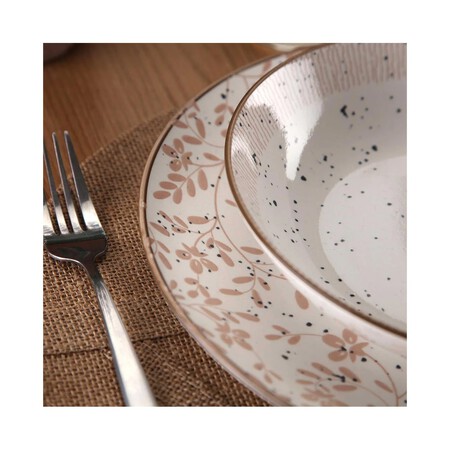 Vajilla completa de 18 Piezas con motivos Flores Beige, VERSA HOME