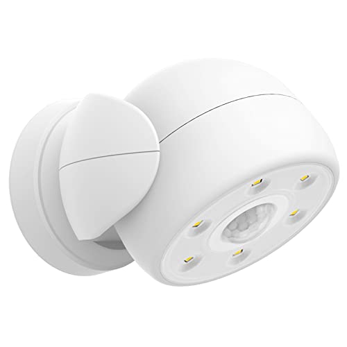HONWELL Luz Foco LED a Pilas con Sensor de Movimiento, Exterior Impermeable Luz de Seguridad,6 LEDs, 200 Lúmenes Foco Inalámbrico LED con Movimiento Activado Sensor para Entradas,Porche,Garaje-Blanco