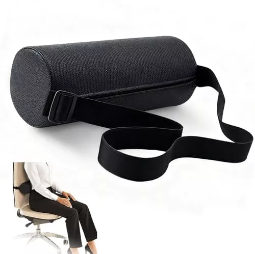 Almohada Lumbar con Funda Algodón Extraíble Lavable, Cojín Lumbar Apoyo Respaldo Rodante Cilíndrico 30x14cm, Soporte Espalda Rollo Redondo Ajustable Ergonómica para Silla Oficina, Coche, Sofá (Negro)