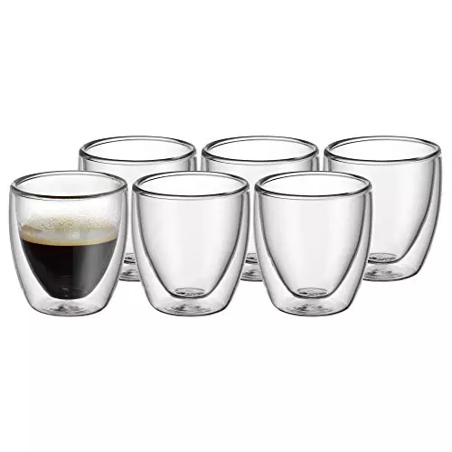WMF Kult - Juego de 6 Tazas de Café Espresso 80 ml de Doble Pared Térmica Efecto Flotante de Vidrio Brorosilicatado Resistente al Calor