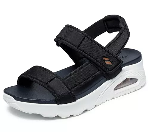 Skechers Cali, Sandalia Mujer,Duraleather Negro