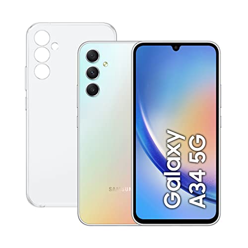SAMSUNG Galaxy A34 5G (256GB, 8 GB de RAM) + Funda - Smartphone Android Color Plata, Pantalla Super AMOLED de 6,6 Pulgadas, Batería de 5000 mAh. Exclusivo Amazon (Versión española)