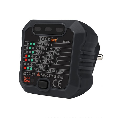 Cupón de descuento de 2 euros en el comprobador de enchufes Tacklife EST02 avanzado. Aplicándolo se queda en 5,99 euros en Amazon