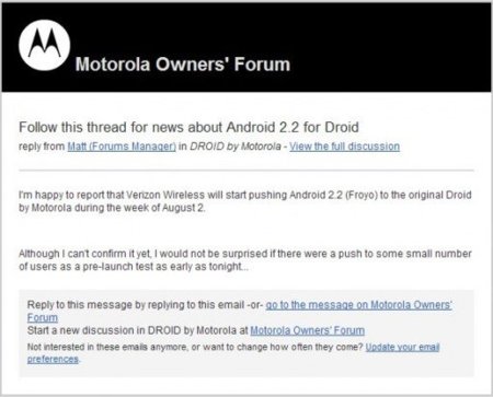 Motorola Droid se actualiza a Froyo la semana que viene