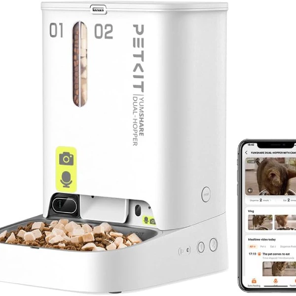 PETKIT Comedero Gato Automatico con Cámara, 5L Doble Tolva Dispensador Comida Gatos/Perros