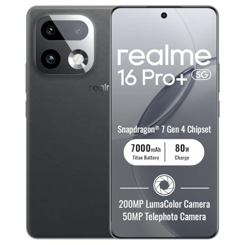 realme 16 Pro+ 5G Smartphone 8+256GB, 6.8 Inch Screen, Master Grey, 144Hz, 80W Ultra Charge, 7000mAh Battery, 300MP Camera, Snapdragon 7 Gen 4, IP69