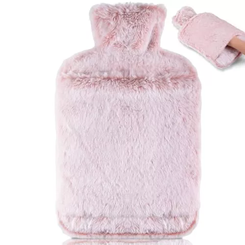 BOLEi Bolsa De Agua Caliente Con Funda, 2L, Bolsillo Tipo Canguro,Rosa