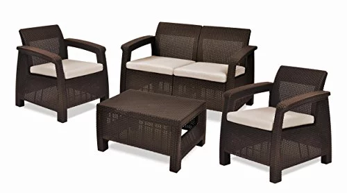 Keter Corfu Conjunto de jardín Exterior 4 plazas y Mesa con Cojines