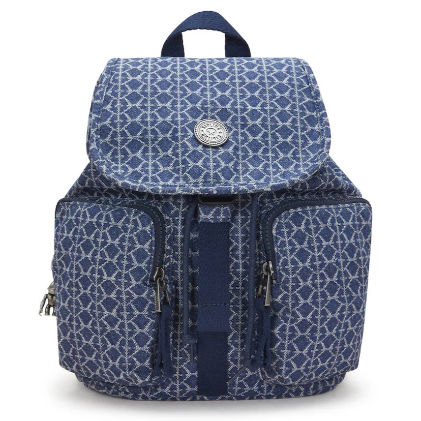 Kipling - Mochila de mujer pequeña Anto S con cierre magnético en estampado denim.