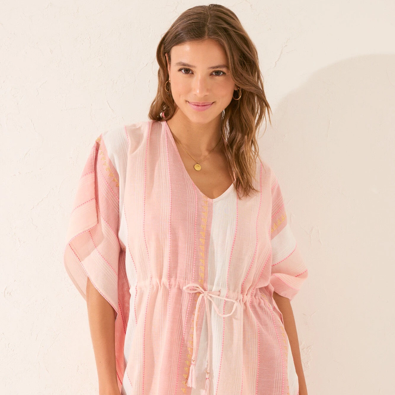 Túnica corta algodón rayas rosa lurex
