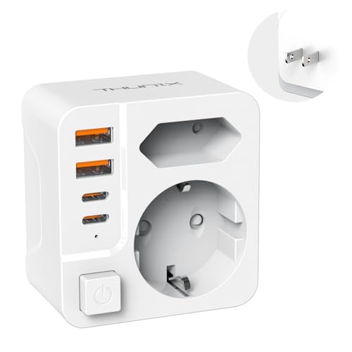 Adaptador Enchufe Europeo a Japón, THINIX Cargador Japón Viaje con 2 USB-C y 2 USB-A,Compacto Adaptador español a Japón Tipo A para USA/China/Japón/Canadá