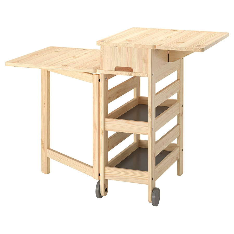 RESARÖ - Mesa abatible móvil con almacenaje, pino