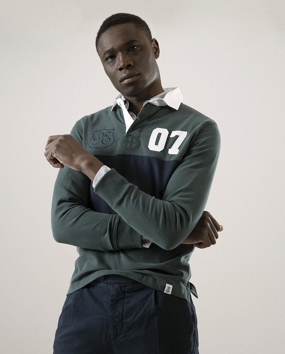 Polo de algodón de hombre en verde de manga larga