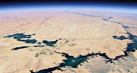 Cloud Score+ で雲を除去したエジプトのトシュカ湖。