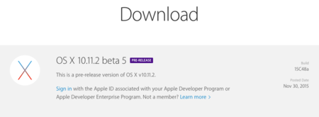 Apple libera la quinta beta de OS X 10.11.2 para desarrolladores y beta testers