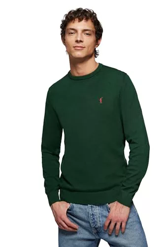 Polo Club Jersey Básico Verde Botella con Cuello Redondo Hombre