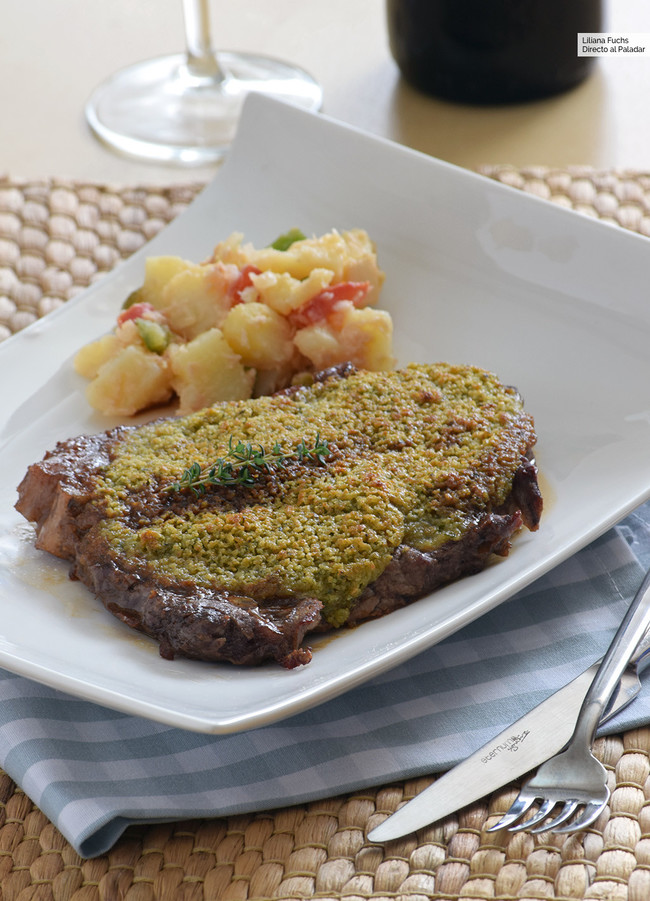 Entrecot con gratinado de hierbas