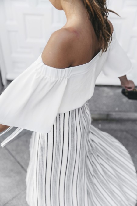 River Island El Imparcial Striped Skirt Off Shoulders Top Lace Up Sandals Chanel Vintage Bag 15 1400x2100