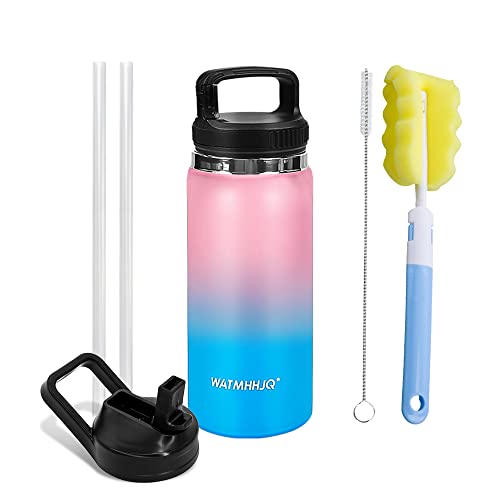Botella Termica 500ml/1L,Termo reutilizable Doble Pared al vacío, Cantimplora Isotérmica,Botella de Acero Inox sin BPA,Cap Antifugas y Asa,para bebidas frías y calientes (rosa y azul, 500ml)