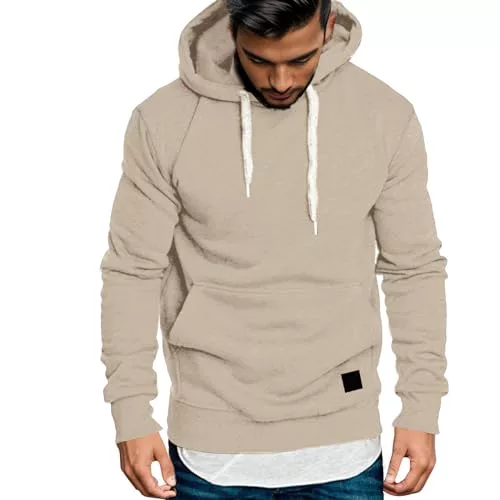 Generisch Sudadera con capucha casual para hombre con empalme, suéter grande para hombre, talla S, caqui, L