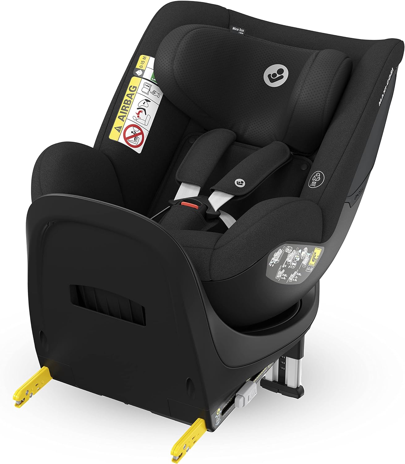 Maxi-Cosi Mica Eco Silla de coche isofix giratoria 360º, reclinable en 4 posiciones, seguridad i-Size, tejidos 100% reciclados, para niños de 3 meses a 4 años, color authentic black