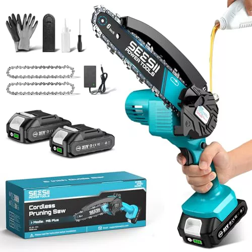 SEESII 6'' Mini Motosierra Bateria 2x2000mAh, 900W Sierra Eléctrica Bateria