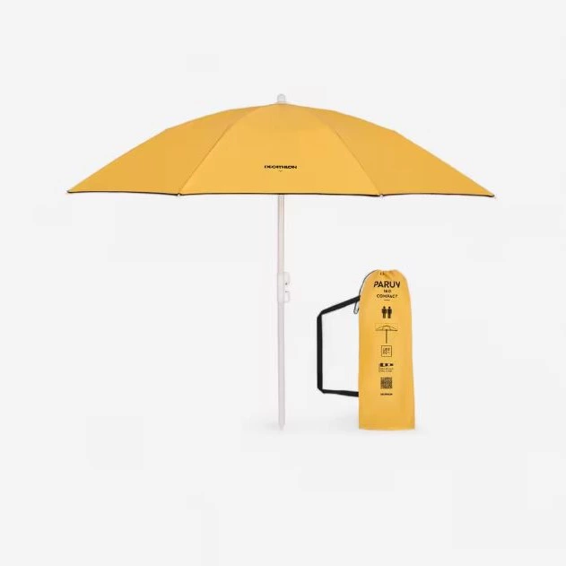Sombrilla playa plegable compacta amarillo ocre 160cm UPF 50+ 2 plazas
