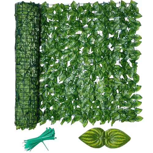 Valla de jardín de 3 x 0,5 m enrejado de hiedra artificial con hojas