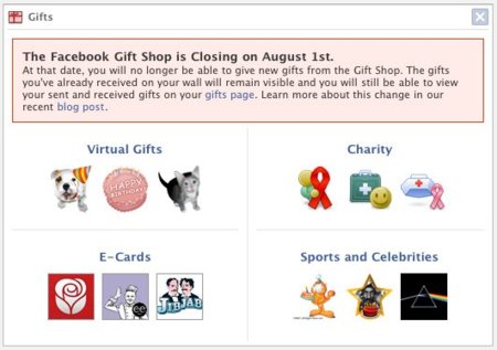 Facebook cerrará su tienda de regalos virtuales el 1 de agosto