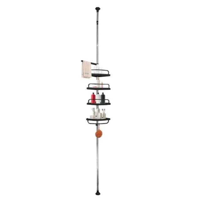 Estantería Telescópica Ducha Baño 276 a 330 cm | Nyana Home | 4 Estantes Ajustables | Sin Taladro | Acero Inoxidable | Estantes PVC | Negro

