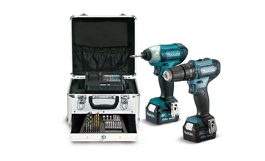 Set Taladro Percutor + Atornillador de Impacto 12V + Maletín metálico + 2 Baterias 4Ah Makita CLX228SMX1