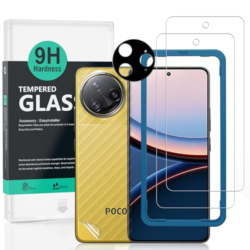 Ibywind 2 Protectors Pantalla para Xiaomi Poco F7 Ultra 5G 6,67"+1 Protector Cámara+1 Protector Trasera Fibra Carbono,Dureza 9H Cristal Templado,Fácil de instalar