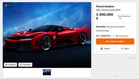 Anuncio de un Ferrari F80 en un portal de compra venta