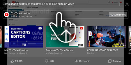 Recomendaciones de acciones de gestos de Youtube