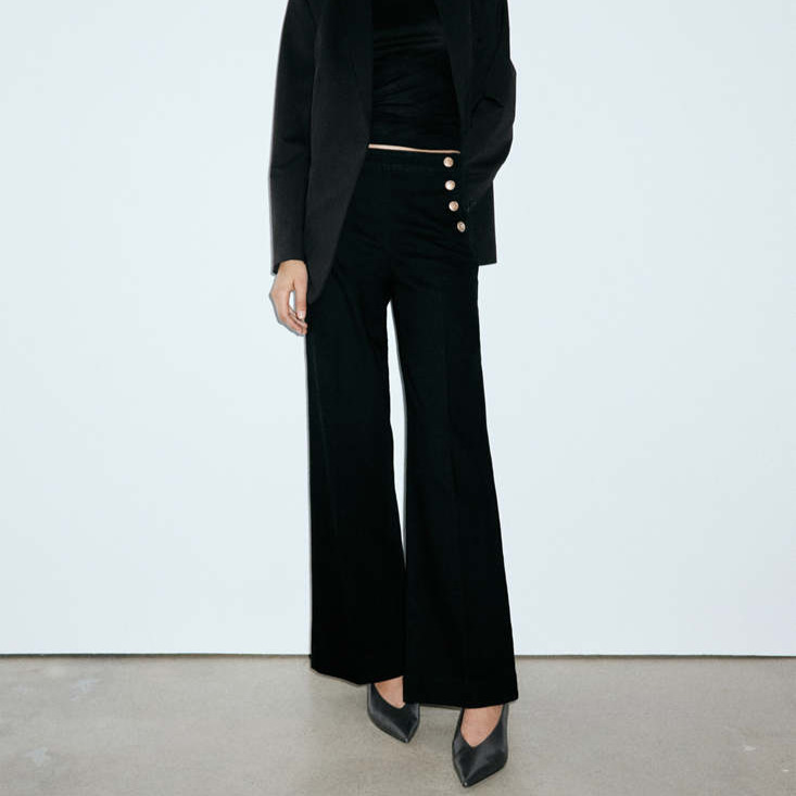 Jeans wide leg botones laterales