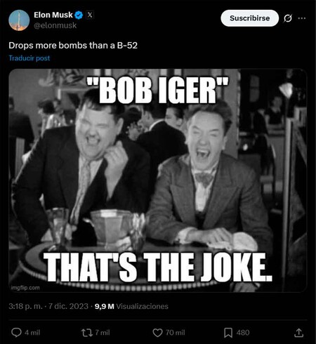 Tuit Musk Bob Iger Disney