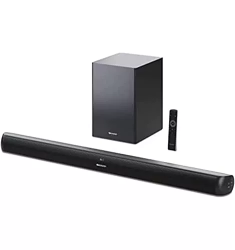 Sharp HT-SBW202 Barra de Sonido 2.1 con Subwoofer inalámbrico, Bluetooth, HDMI ARC/CEC, USB Playback, 200W, Audio óptico Digital, AUX, 92 cm, Color Negro